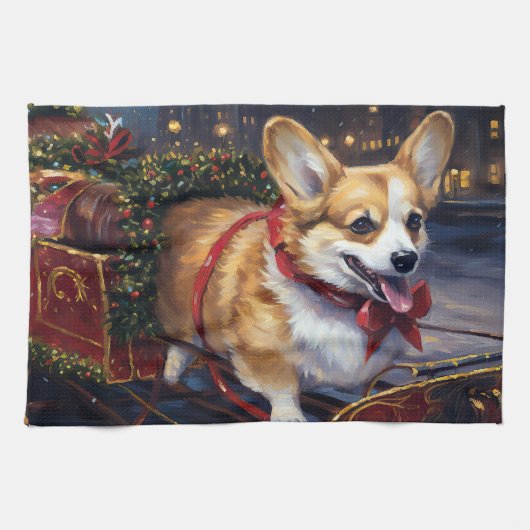 コーギーのクリスマスの季節 キッチンタオル (横)