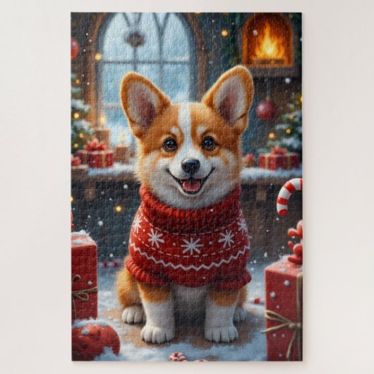コーギーのクリスマスアート ジグソーパズル (縦)