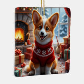 コーギーのクリスマスアート セラミックオーナメント (右)