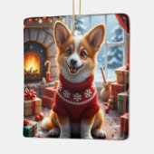 コーギーのクリスマスアート セラミックオーナメント (左)