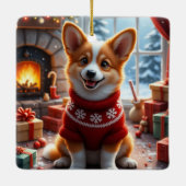コーギーのクリスマスアート セラミックオーナメント (裏面)