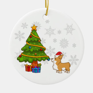 コーギーのクリスマスツリーのオーナメント セラミックオーナメント