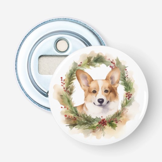 コーギーのクリスマスリース フェスティブパピー 栓抜き (正面)
