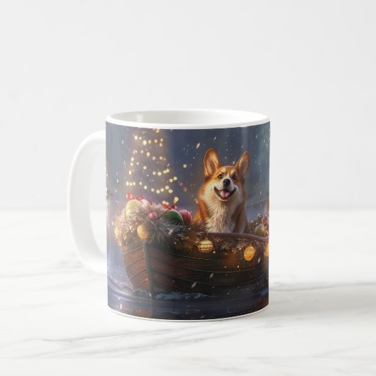 コーギーのクリスマス祭り航海 コーヒーマグカップ (正面左)