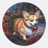 コーギーのクリスマス・フェスティブシーズン ラウンドシール (正面)