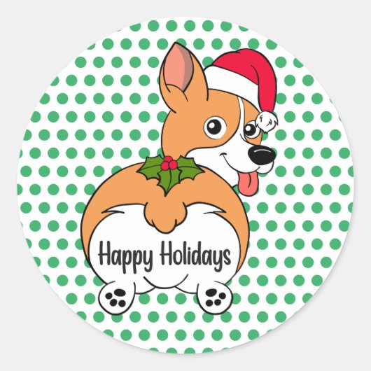 コーギーのクリスマス ラウンドシール (正面)