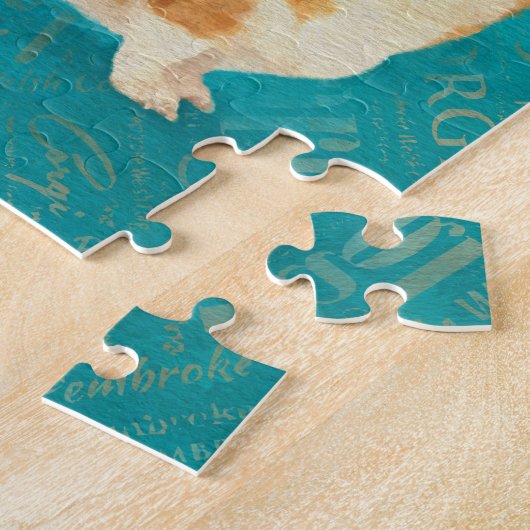 コーギーのコラージュの抽象芸術の混合メディア ジグソーパズル (側面)