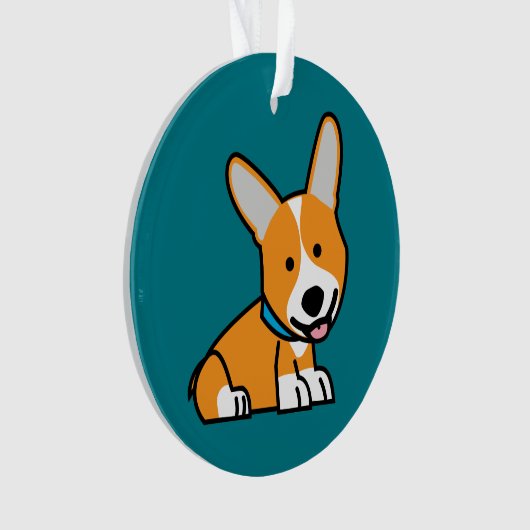 コーギーのコーギーは子犬の小犬の幸せなペンブロークウェールズの後をつけます オーナメント (正面)