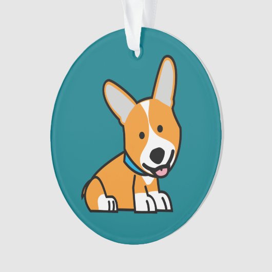 コーギーのコーギーは子犬の小犬の幸せなペンブロークウェールズの後をつけます オーナメント (正面)