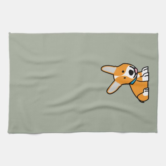 コーギーのコーギーは子犬の小犬の幸せなペンブロークウェールズの後をつけます キッチンタオル (横)