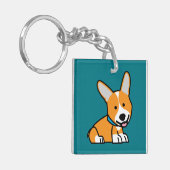 コーギーのコーギーは子犬の小犬の幸せなペンブロークウェールズの後をつけます キーホルダー (正面左)