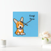 コーギーのコーギーは子犬の小犬の幸せなペンブロークウェールズの後をつけます スクエア壁時計 (ホーム)