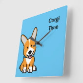コーギーのコーギーは子犬の小犬の幸せなペンブロークウェールズの後をつけます スクエア壁時計 (傾斜)