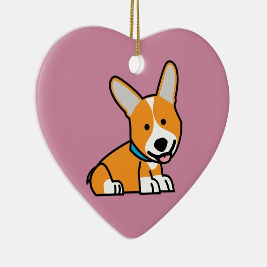 コーギーのコーギーは子犬の小犬の幸せなペンブロークウェールズの後をつけます セラミックオーナメント (右)