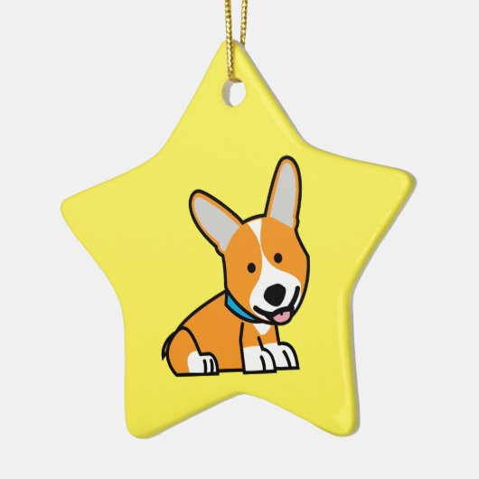 コーギーのコーギーは子犬の小犬の幸せなペンブロークウェールズの後をつけます セラミックオーナメント (左)