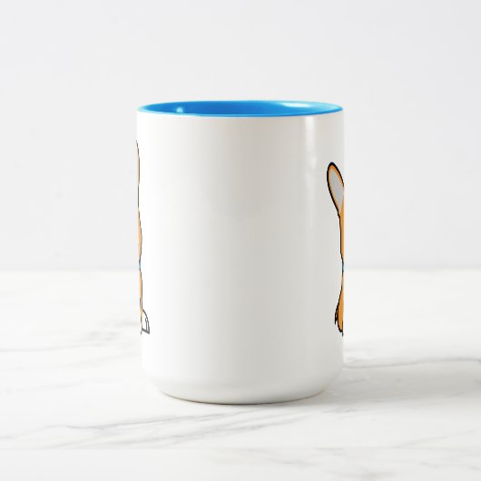 コーギーのコーギーは子犬の小犬の幸せなペンブロークウェールズの後をつけます ツートーンマグカップ (中央)