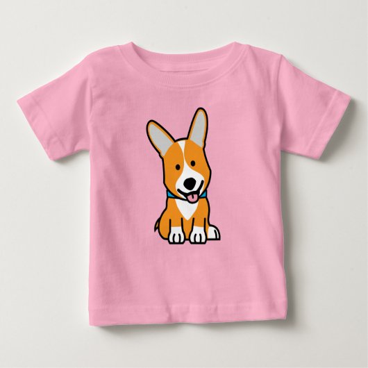 コーギーのコーギーは子犬の小犬の幸せなペンブロークウェールズの後をつけます ベビーTシャツ (正面)