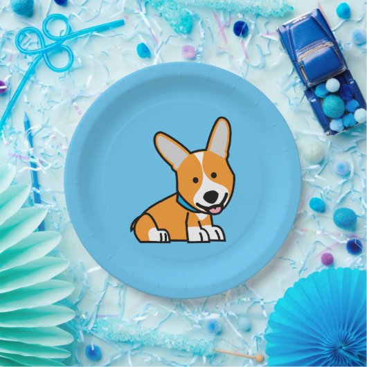 コーギーのコーギーは子犬の小犬の幸せなペンブロークウェールズの後をつけます ペーパープレート (パーティー)