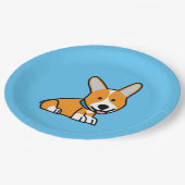 コーギーのコーギーは子犬の小犬の幸せなペンブロークウェールズの後をつけます ペーパープレート (アングル)