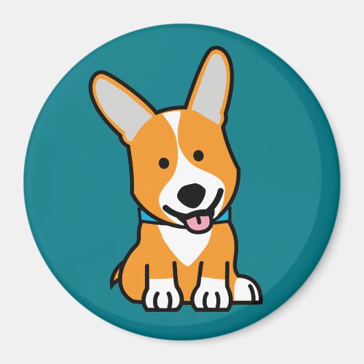 コーギーのコーギーは子犬の小犬の幸せなペンブロークウェールズの後をつけます マグネット (正面)