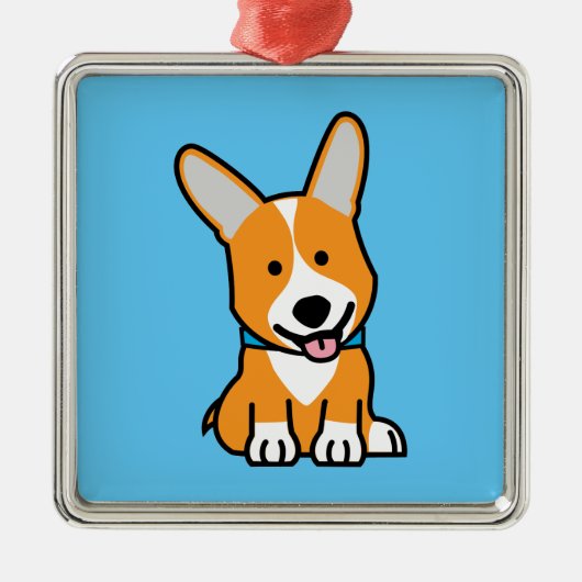 コーギーのコーギーは子犬の小犬の幸せなペンブロークウェールズの後をつけます メタルオーナメント (正面)