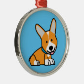コーギーのコーギーは子犬の小犬の幸せなペンブロークウェールズの後をつけます メタルオーナメント (右)