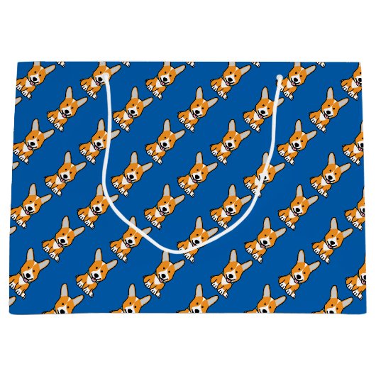 コーギーのコーギーは子犬の小犬の幸せなペンブロークウェールズの後をつけます ラージペーパーバッグ (正面)