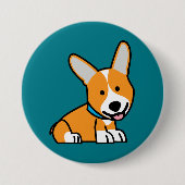 コーギーのコーギーは子犬の小犬の幸せなペンブロークウェールズの後をつけます 缶バッジ (正面)