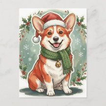 コーギーのサンタ帽子のクリスマスカード