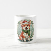 コーギーのサンタ帽子のクリスマスマグ