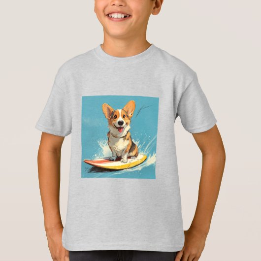 コーギーのサーフィン Tシャツ (正面)