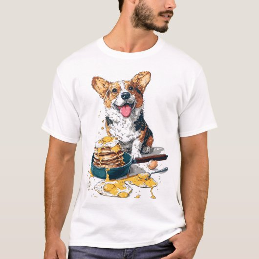 コーギーのシェフ � かわいい調理犬 Tシャツ (正面)