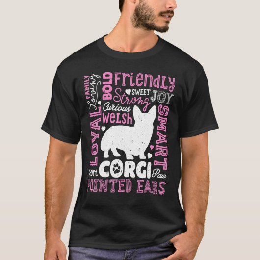 コーギーのタイポグラフィーワードアートの犬Tシャツ Tシャツ (正面)