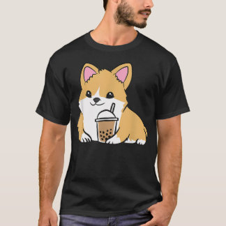 コーギーのタピオカティー ウェルシュコーギー パールミルクティー Tシャツ