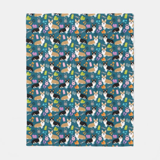 コーギーのトレーニングの-三および赤いコーギーのデザイン フリースブランケット (正面)