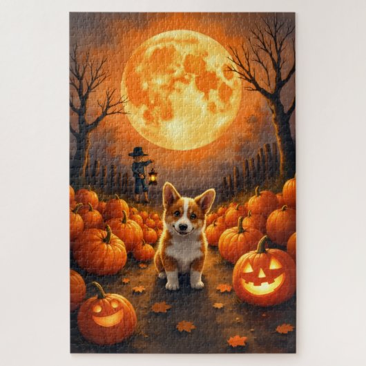 コーギーのハーベストムーン・ハロウィンアート ジグソーパズル (縦)