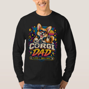 コーギーのパパ プレイヤー1 レトロゲーマーデザイン Tシャツ