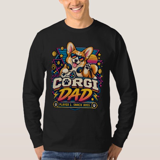 コーギーのパパ プレイヤー1 レトロゲーマーデザイン Tシャツ (正面)