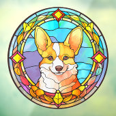 コーギーのペットの犬の肖像画のステンドグラス風デザイン ウィンドウサイン (シート3)