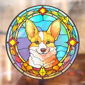 コーギーのペットの犬の肖像画のステンドグラス風デザイン ウィンドウサイン (シート2)