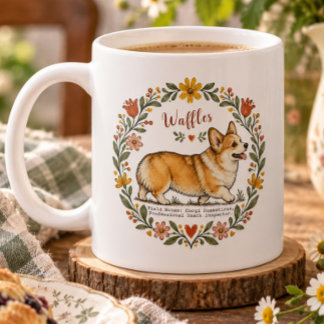 コーギーのボタニカルリース オーダーメイド かわいい犬グッズ コーヒーマグカップ