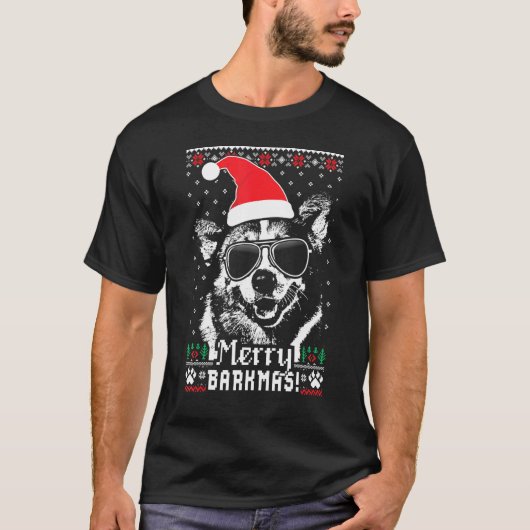 コーギーのメリー・バークマス・クリスマス Tシャツ (正面)