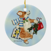 コーギーの休日の買物客のオーナメント セラミックオーナメント (裏面)