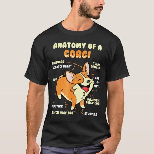 コーギーの体の構造 ペット犬 Tシャツ (正面)