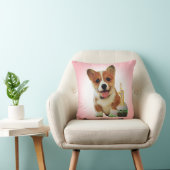 コーギーの子犬および最初誕生日のカップケーキ クッション (椅子)