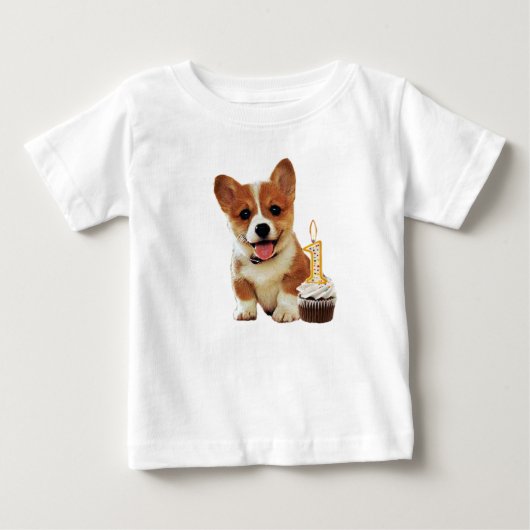 コーギーの子犬および1本の蝋燭 ベビーTシャツ (正面)