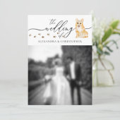 コーギーの子犬の結婚式の写真 招待状 (スタンド正面)