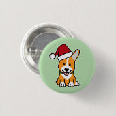 コーギーの子犬 ペンブローク ウェルシュ クリスマス サンタ帽子 缶バッジ (正面&裏面)