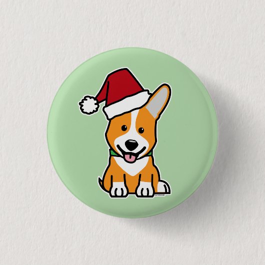 コーギーの子犬 ペンブローク ウェルシュ クリスマス サンタ帽子 缶バッジ (正面)