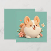 コーギーの子犬 3D クレイ風 花畑 ポストカード (正面/裏面)